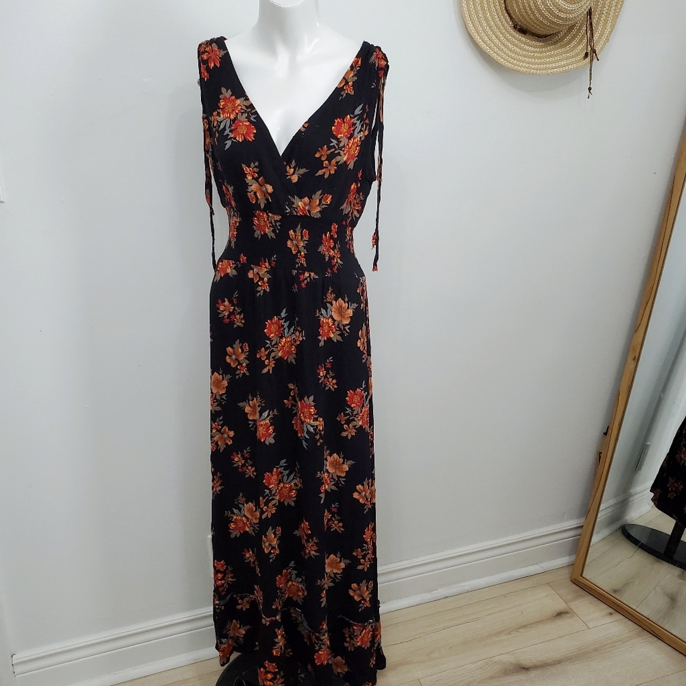 Lily Morgan Black and Orange Floral Sleveless Maxi Dress